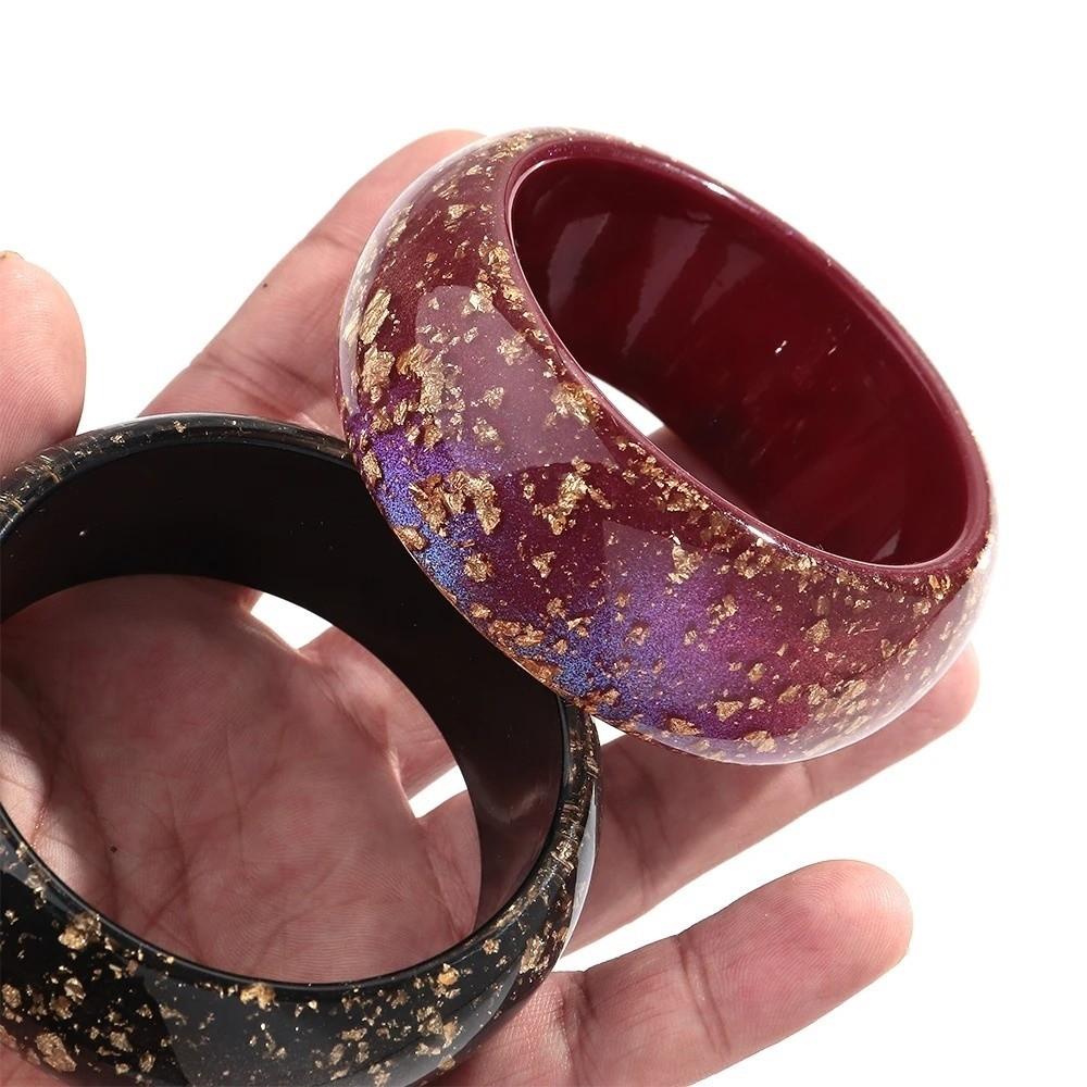 Gold Foil Round Bangles Glitter Resin Bangles Trendy Wide Bangles  for Women