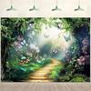 Enchanted Forest Wall Tapestry Fairy Garden Art Magical Path Nature Decor Boho Bedroom Hanging Dreamy Mushroom Forest Scene