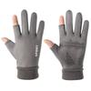 Men's Winter Cycling Suede Gloves - Windproof, Touchscreen, Two-Finger Exposed for Motorcycle and Takeaway Use.