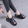 2023 Women's Summer Soft Leather Peep-Toe Wedge Sandals with Thick Soles