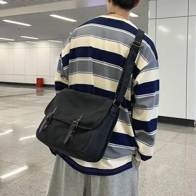 

Crossbody Bags Canvas Large Capacity Mens Casual Handbags Vintage Shoulder Messenger Bag Leisure Student Satchel Package bolsos чёрный