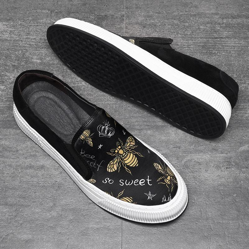 Luxury Fashion Designer New Arrival Men's Black Graffiti Pattern Shoes Male Slip On Loafers Walking Sneakers Zapatos Hombre
