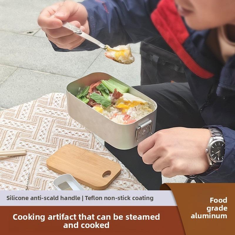 1PCS Aluminum Camping Heated Lunch Box with Handle Bowl Set - Durable Outdoor Travel Food Container for Picnic Commute