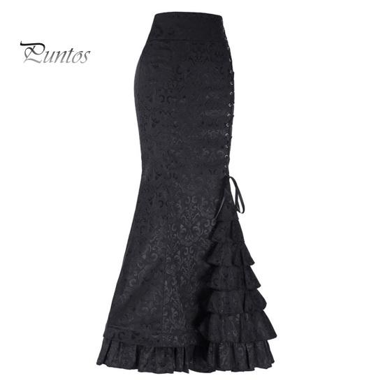 Fusta sirenă pentru femei Imprimeuri talie înaltă cruce cu șireturi tiv cu volan, fermoar, fustă lungă, vintage, punk, gotic, pentru petrecere.