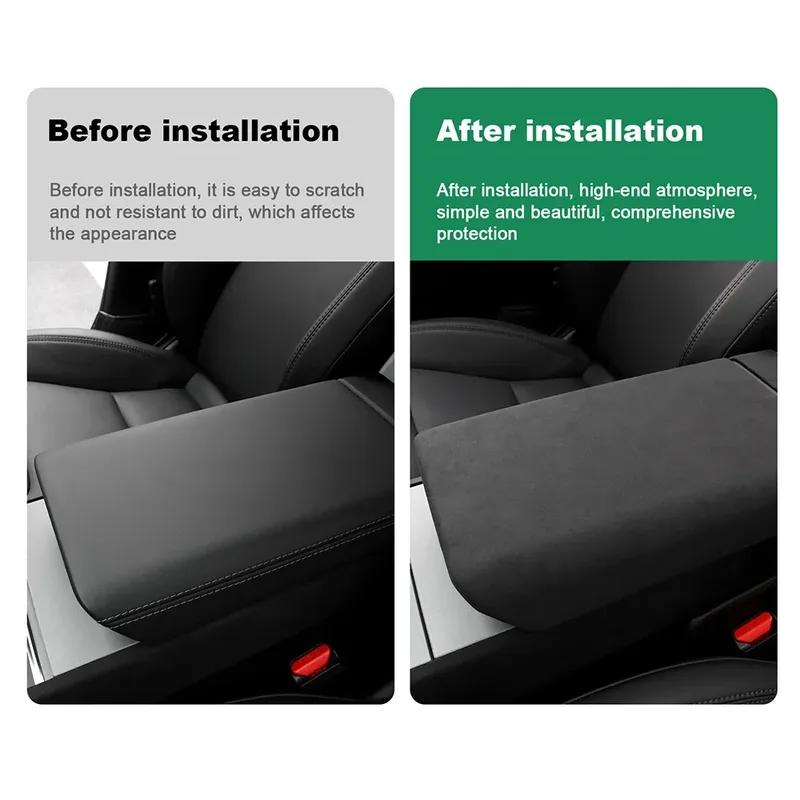 Italian Top Suede Armrest Box Protective ABS Cover Trim for Tesla Model Y Juniper 2025 2026 2027 Model 3 Highland 2024-UP