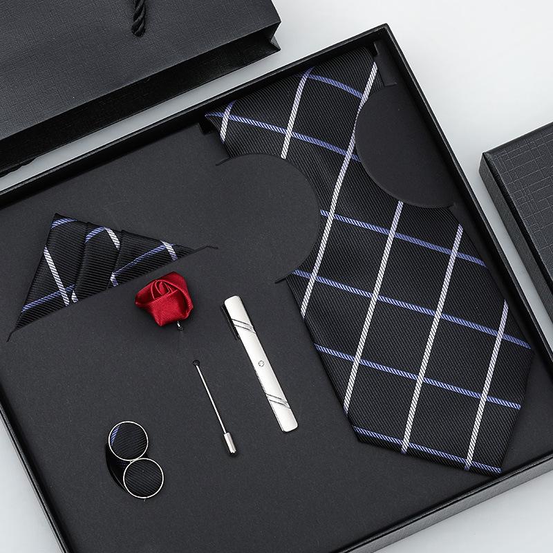 Tie Bow Tie Six-Piece Tie Men'S Dress Business Korean Edition Blue Black Red 8Cm Wedding Groom Tie