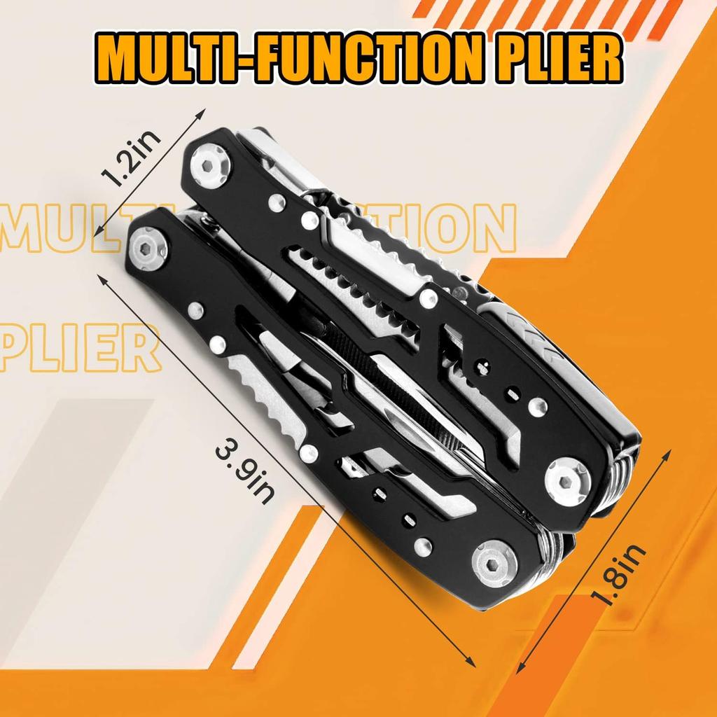 14 in 1 Multitool, Multitool Pliers Multi Tool for Men, Stainless Steel Multi Tool Pocket, Pliers, Bottle Opener, Screwdriver with Nylon Sheath -