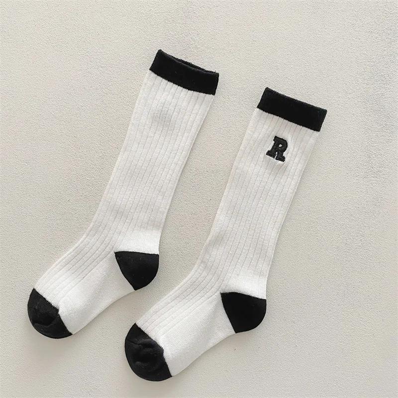 Spring Autumn Baby Cotton Kids Floor Sport Stockings New Korean White Black Striped Knee High Long Socks for Children Clothes