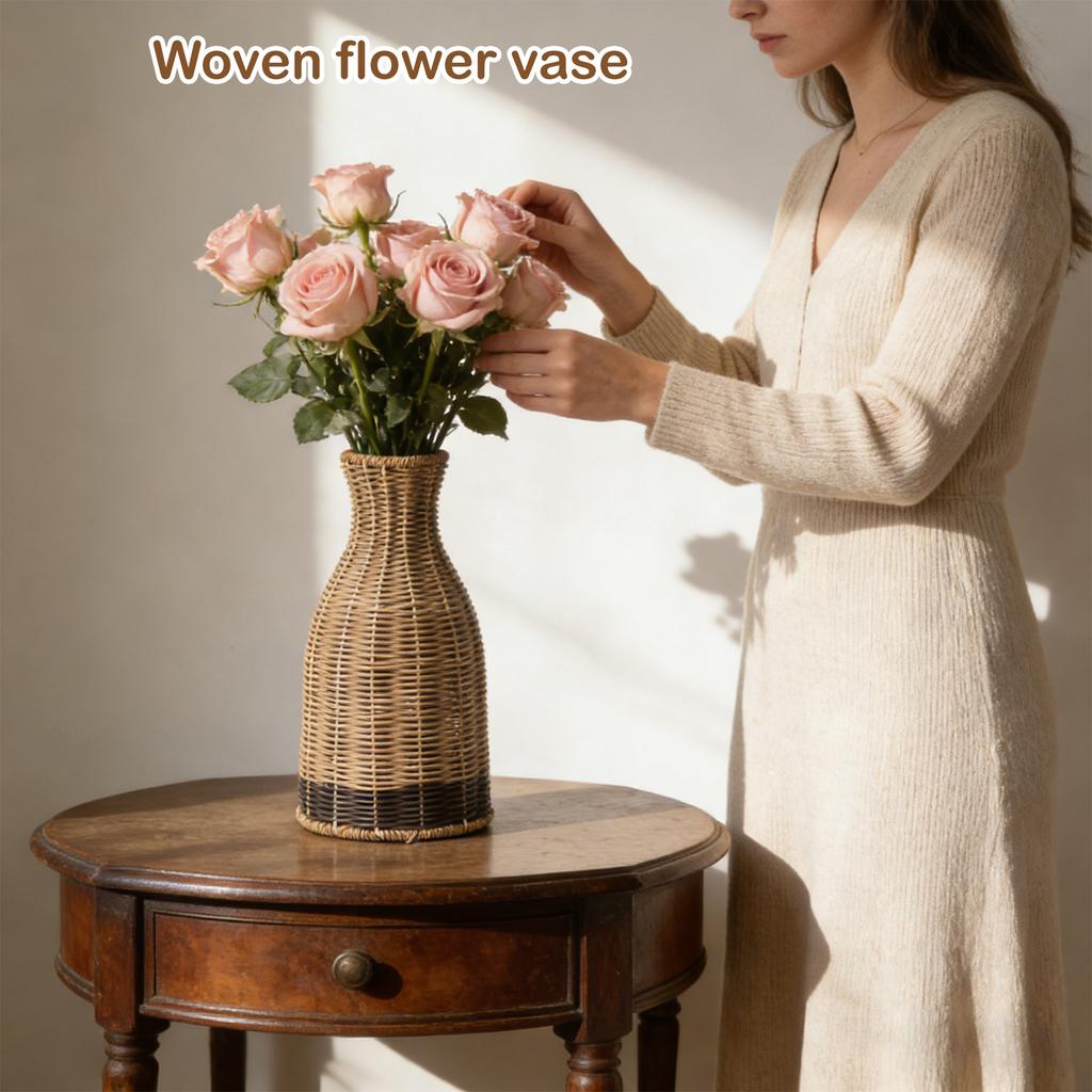 Blumenvase aus Rattanimitat, Dekorationsvase für Zuhause