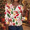 Women's Casual Christmas Print V-Neck 3/4 Sleeve Button-Front T-Shirt