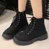 Fashion Lace Up Decoration Boots for Women Autumn Winter Korean Faux Suede High Top Ankle Boots Woman Zipper Platform Booties Mujer