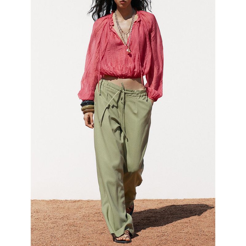 Za2025 Spring New Women Clothes Versatile Comfortable Slimming High Waist Wide Leg Casual Trousers 4745024 515
