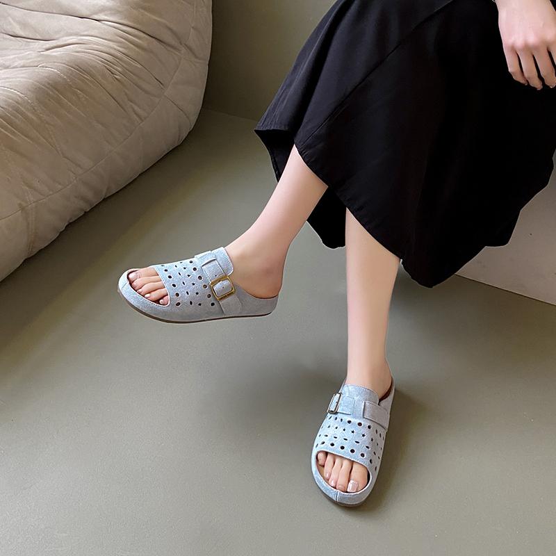 Shoes for Women 2025 New Open Toe Women's Slippers Outdoor Beach Casual Summer Belt Buckle Comfortable Flat Slippers