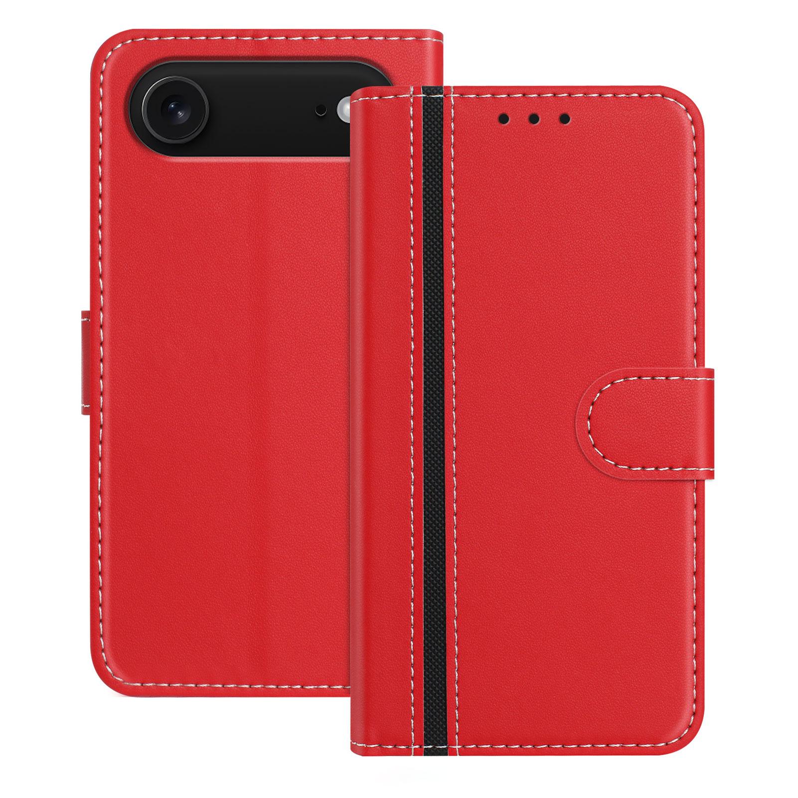 

For iPhone 17 Air Phone Cases Wallet Stand Color Splicing Leather Cover with Magnetic Clasp Red