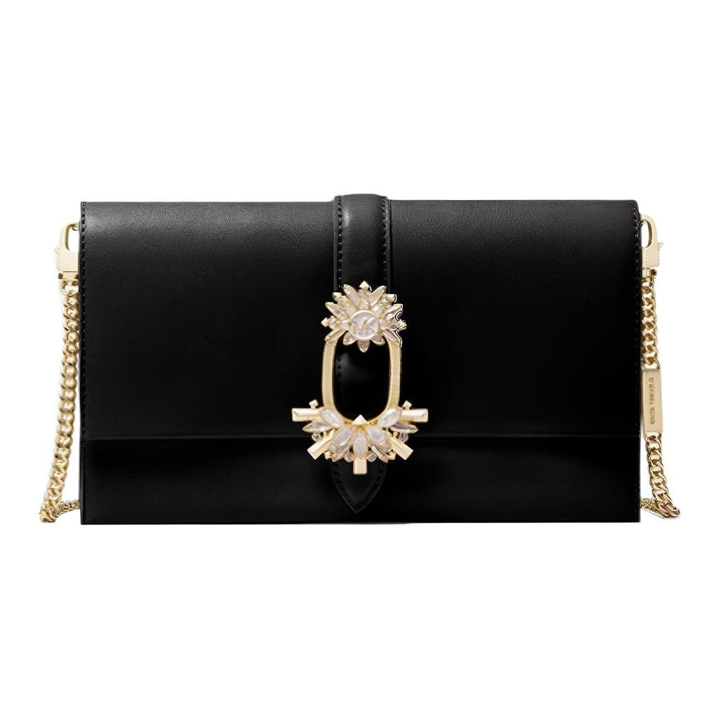 Michael Kors Mk Cece Letter Logo Flap Closure Solid Color Flower Buckle Leather Envelope Shoulder Bag Large Women bags Black 32H9G0EC7U-001
