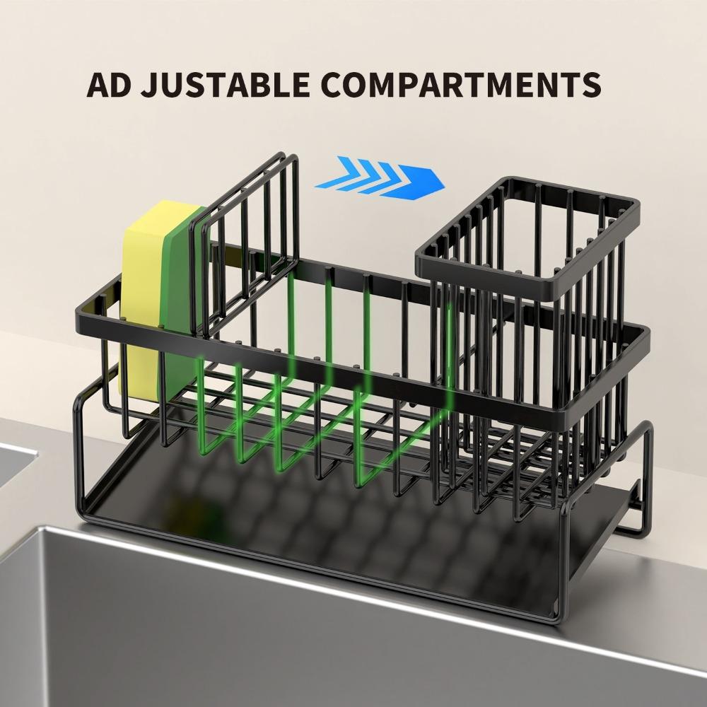 Layered Kitchen Storage Rack Carbon Steel Countertop Organizer Sturdy Sponge Holder  Bathroom