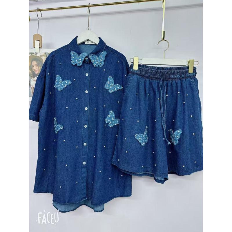Stilvolles Damen-Zweiteiler-Denim-Set - Strickjacke & Shorts, Europäisch inspirierter lockerer Schnitt
