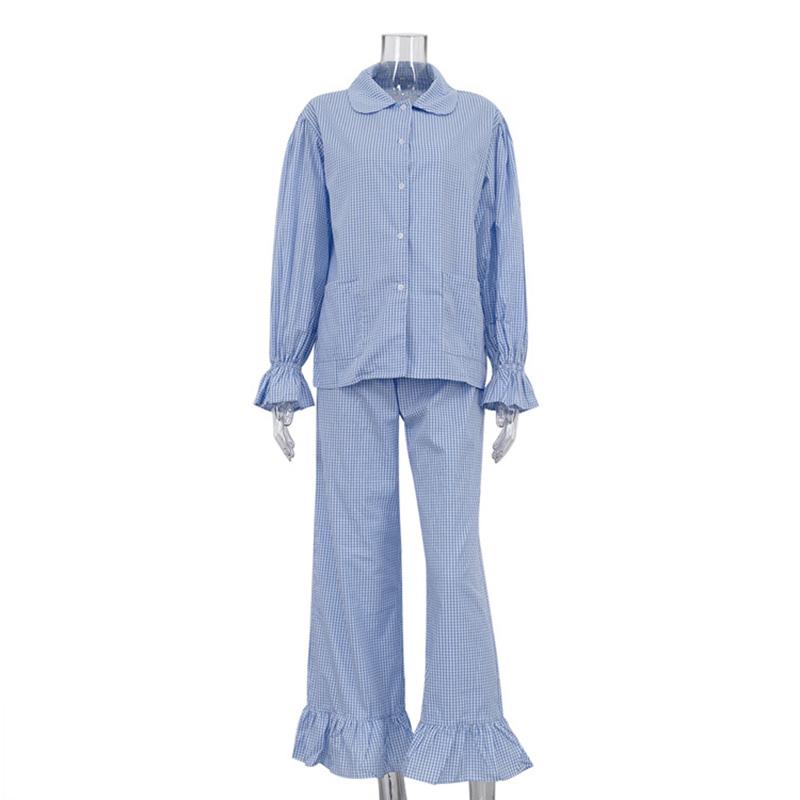 Shirt Lotus Leaf Side Length Pants Two Piece Set Spring Women Long Sleeves Lapel Blouse+High Waist Loose Trousers Female Outfit