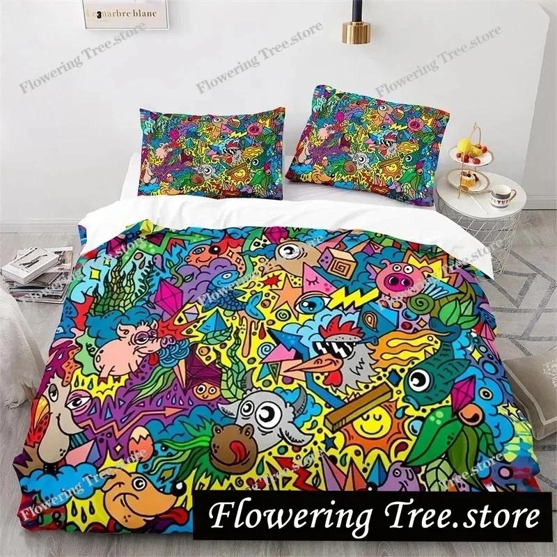 Graffiti Hip Hop Modern Street Art Bedding Set Boys Girls Twin Queen Size Duvet Cover Pillowcase Bed Kids Adult029