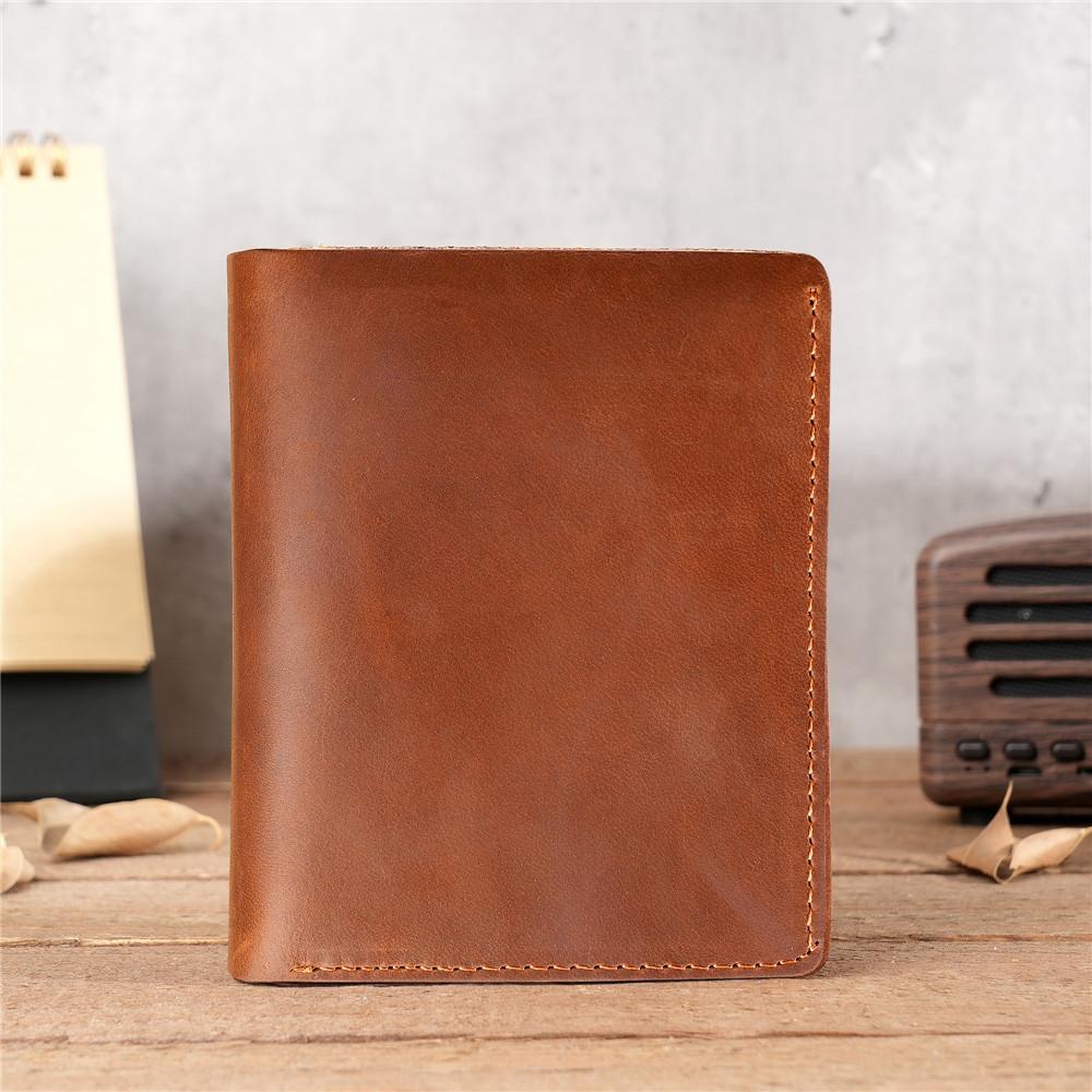 Men's Business Vertical Crazy Horse Leather Wallet, Genuine Leather Bifold Wallet with Multi-Card Slots & ID Window 100% Leather
