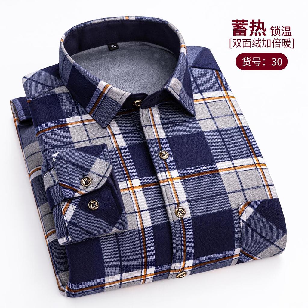 Moda Uomo Calde Camicie a Quadri a Maniche Lunghe Ispessite in Pile Doppio Lato Resistenti al Freddo Taglie Forti Casual Business Camicie a Quadri