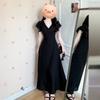 French Hepburn Style Black V-neck Dress Children's Summer New Popular Beautiful Waist Beautiful Long Dress