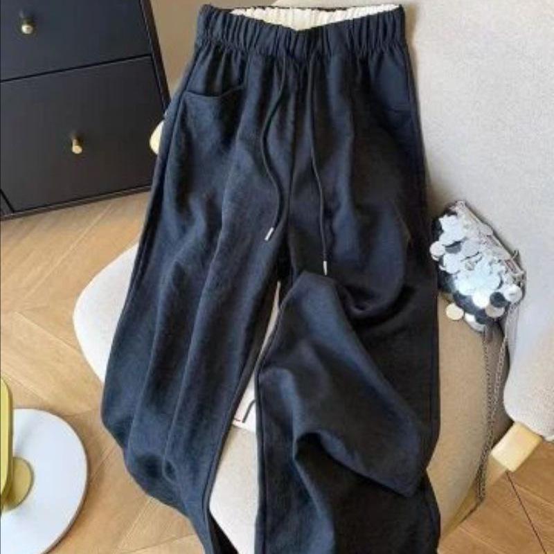 Women's Summer Loose Drawstring Wide-Leg Pants: Lazy Style, Slimming, Floor-Length, Versatile, Casual Drape