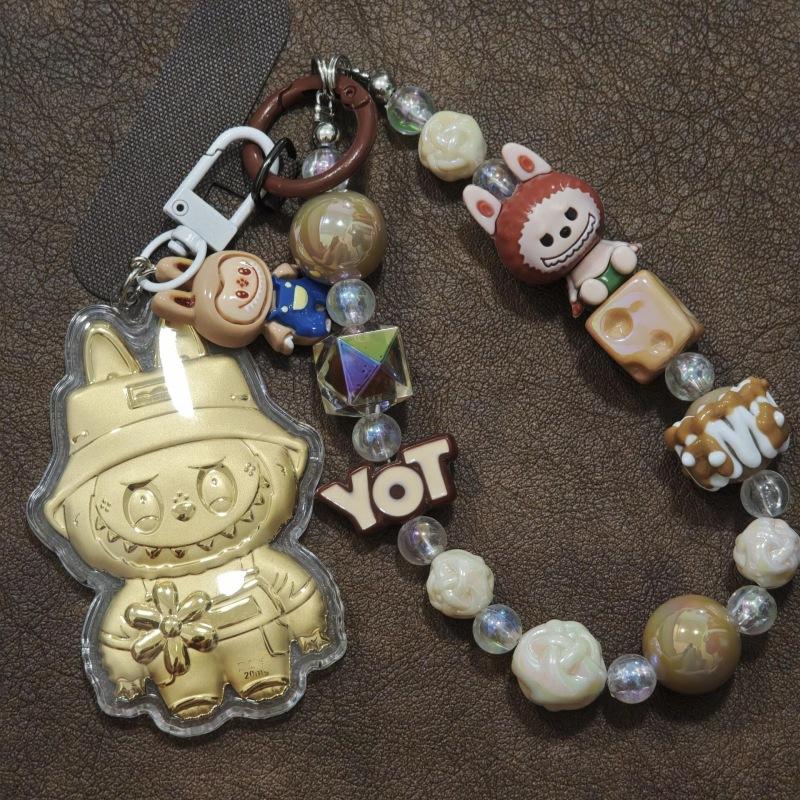 Mobile Phone Chain Cartoon Labubu Bead Chain Keychain Bag Pendant Gift for Girlfriend