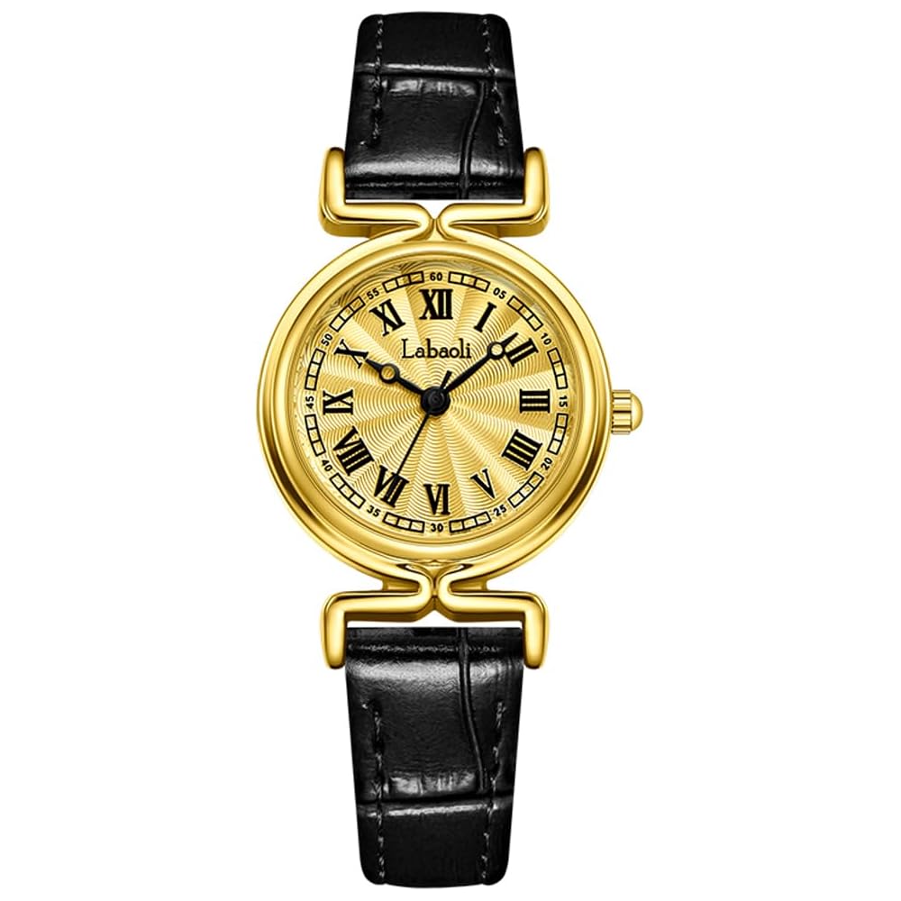 Elegant Women s Analog Quartz Watch Black Gold Leather Strap Casual Business Waterproof Lightweight