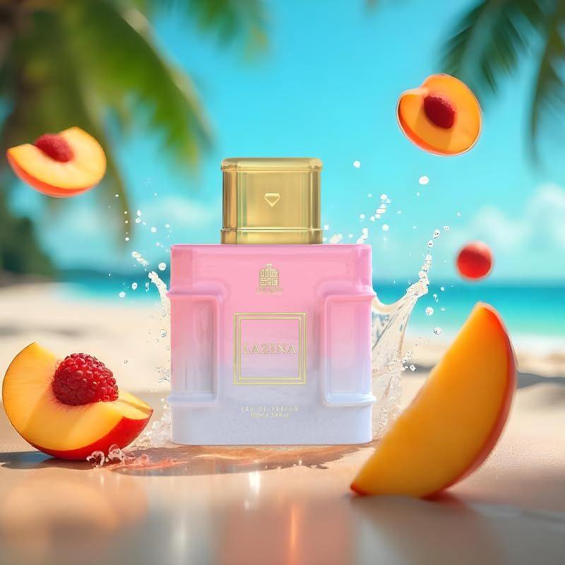 Adilqadri Lazina Parfém pro muže a ženy | Dlouhotrvající Eau De Parfum pro muže a ženy | Ovocná, květinová a dřevitá vůně s tóny jantaru a pižma