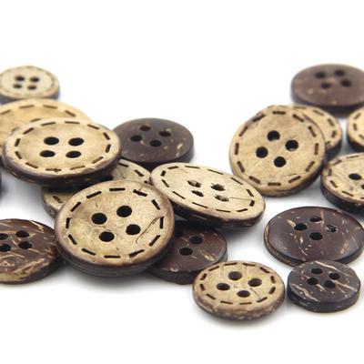 Kulatý knoflík z kokosové skořápky, dřevěný, tečkovaná linie, dvě očka, chlebíčkový kokosový knoflík, dětský knoflík, košile, košile, ručně vyrobený knoflík