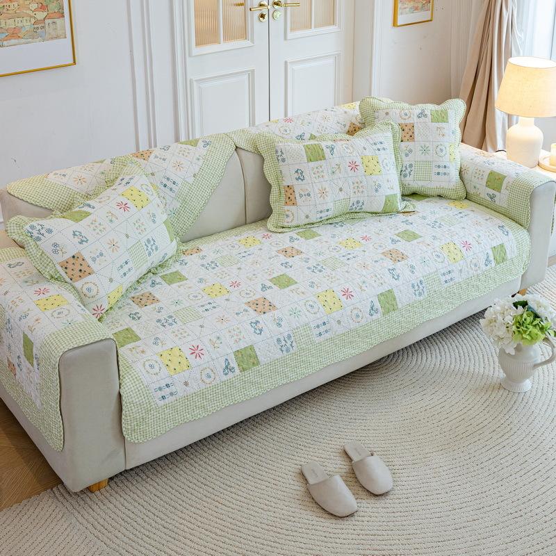 Ins Pastoral Sofa Cushion Fabric Non-Slip Sofa Cover Leather Sofa Cover Four Seasons Universal Pure Cotton Seat Cushion Summer