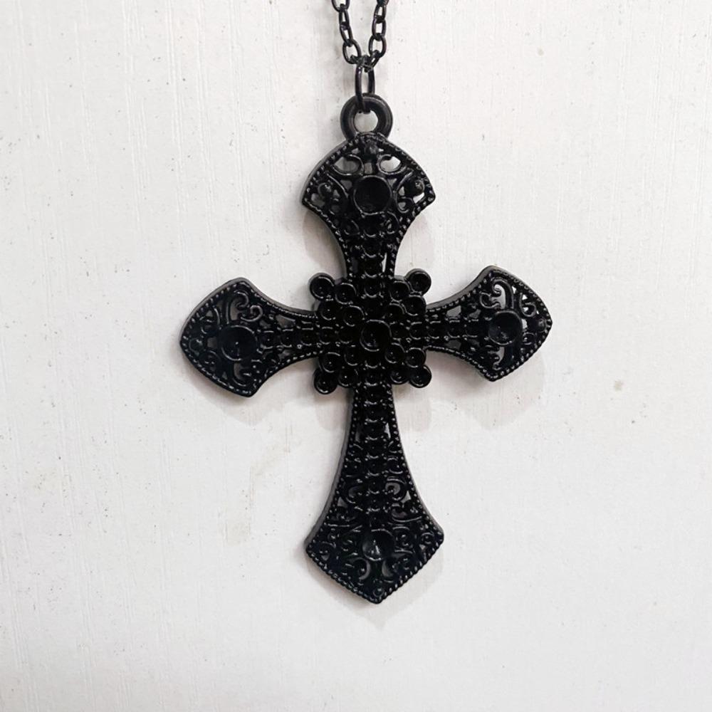 Gothic Victoria Darkness Geometric Hollowed-out Large Cross Pendant Necklace for Women Men Halloween Party Jewelry Accessories