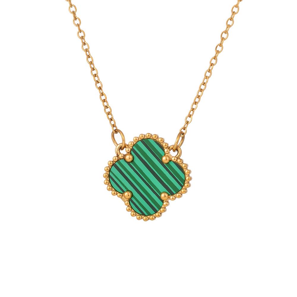 Wenjian Gold Four-Leaf Clover Double-Sided Titanium Necklace - Women's Luxury Fashion Clavicle Chain