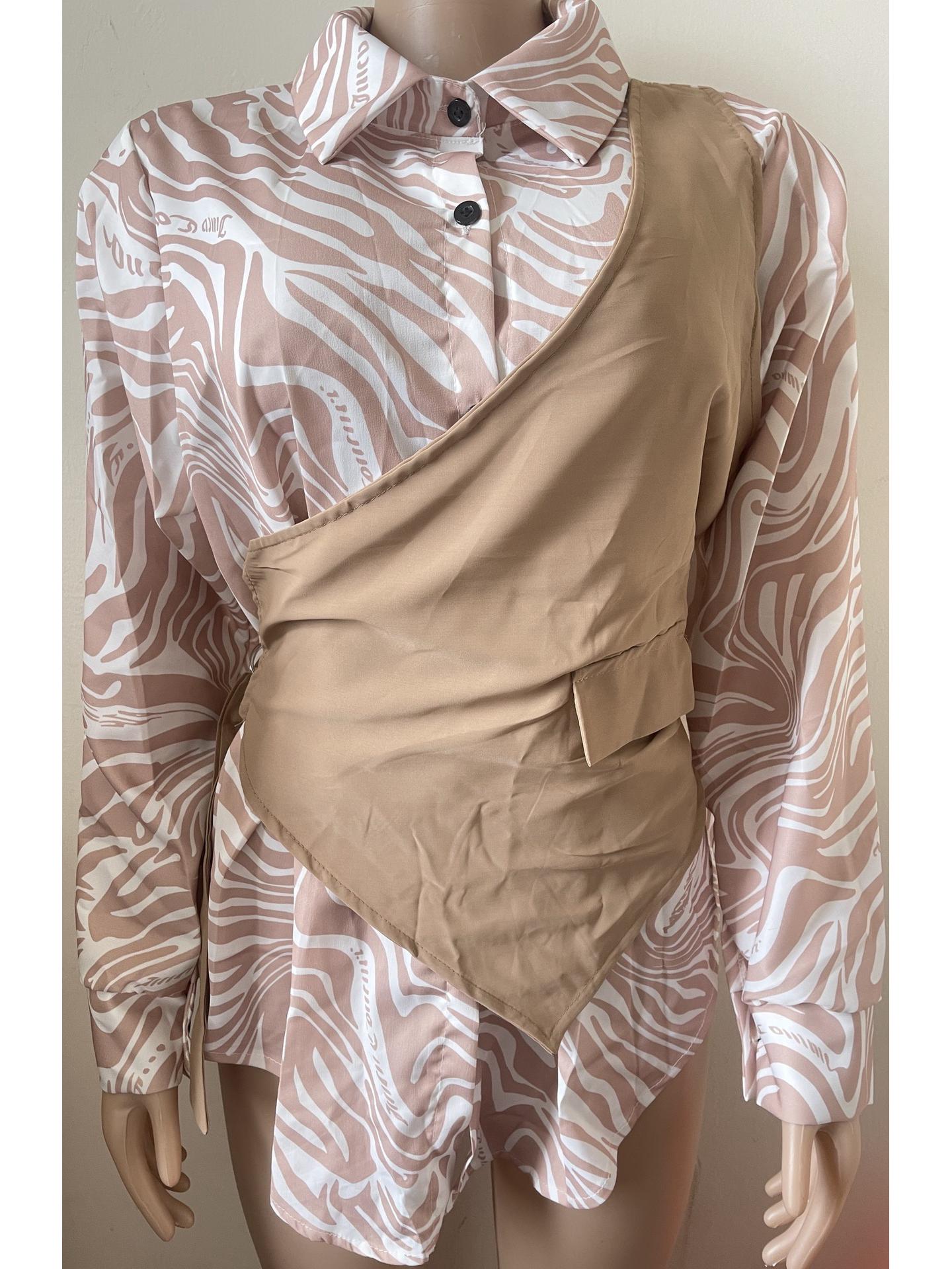 

European Spring Korean-Style Striped Patchwork Long Sleeve Slimming Two-Piece Top Extra Large світло-рожевий колір