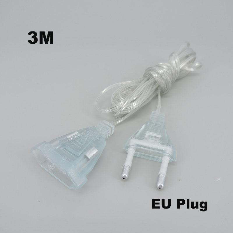 3-5M Transparent AC Power Supply Extension Cord EU LED Holiday String Night Light Extend Standard Cable Christmas Curtain Wire