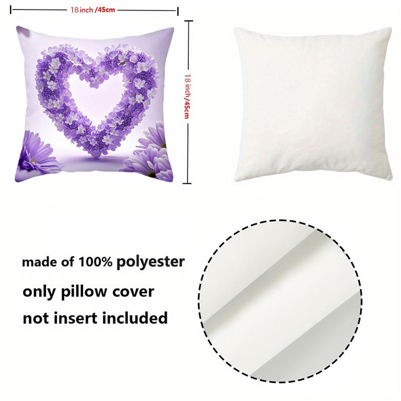 Purple Rose Heart Patterned Cushions 2D Flat Printed Polyester pillowcase, sofa decorative cushion cov Headboard Pillow