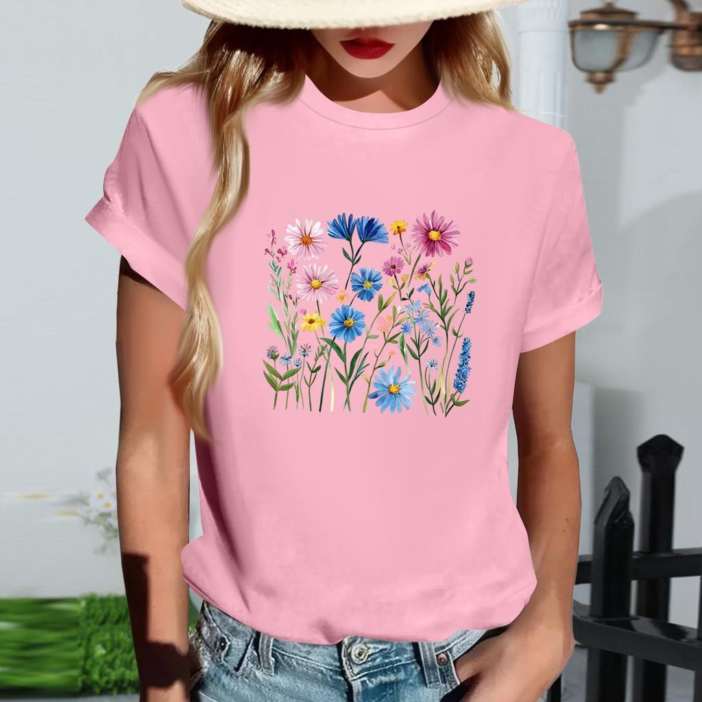 Damernas Mode Rundhalsad Casual Retrotryck Kortärmad T-shirt Topp