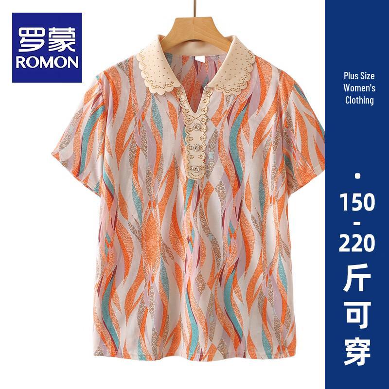 ROMON Women s Plus Size Floral Print Short Sleeve T-Shirt 6XL