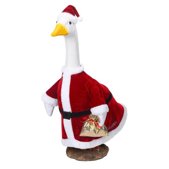 Santa Claus Goose Outfit Christmas Porch Goose Costume Festive Clothes And Hat for 23" High Cement or Plastic Goose Lawn Patio Garden Decor