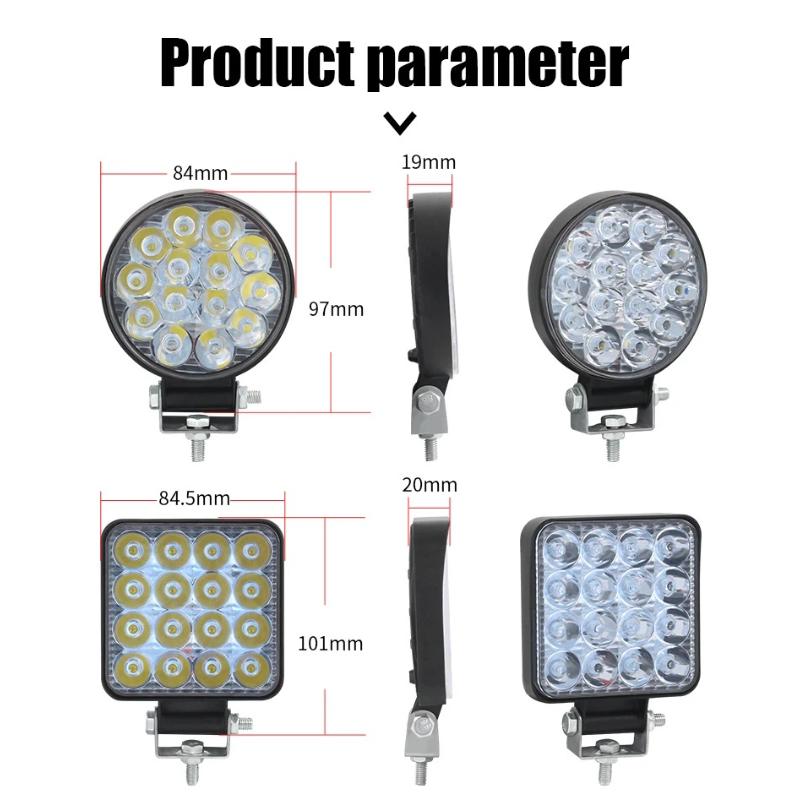 1pcs Led Work Light Mini Square Round 63W 96W Spotlight Fog Lights Headlamp for Car Offroad Truck 4X4 Tractor SUV ATV 12V 24V