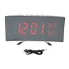 LED Mirror Clock Digital with Temperature Humidity 12 24 Hours Snooze Alarm Curved Screen for Desk Black Housing Red