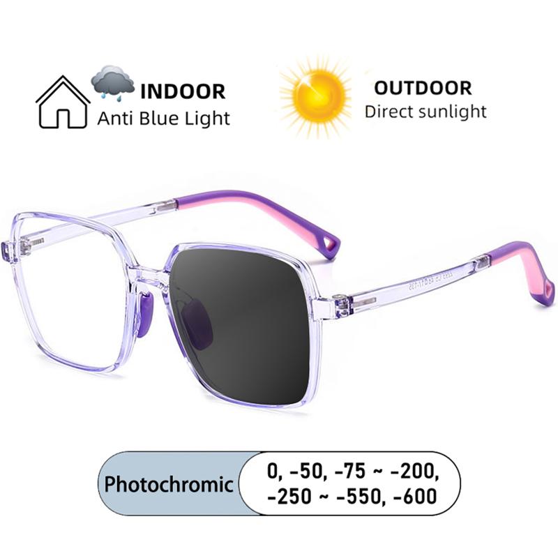 Brand Design Boy Square Large Frame Anti Blue Light Prescription  Myopia Glasses Girls Photochromic Astigmatism Children Eyewear
