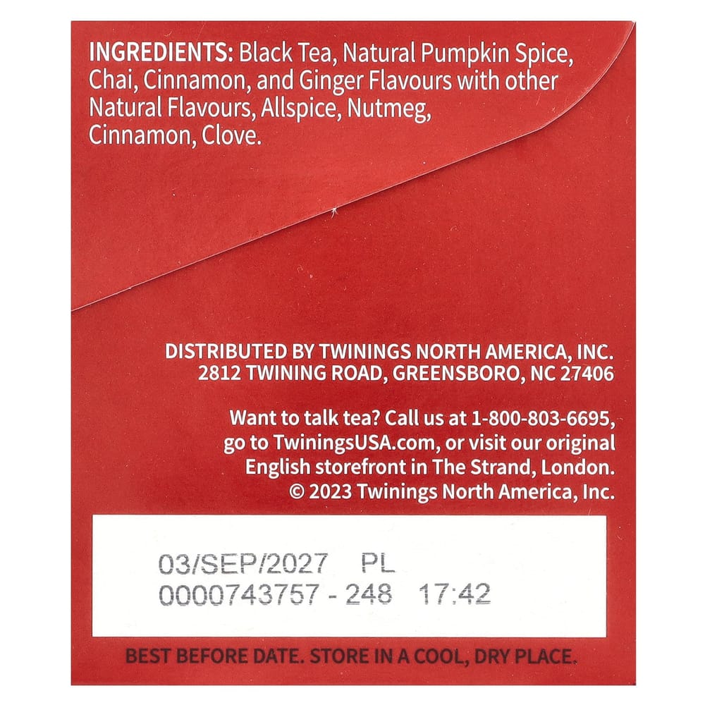 Twinings Chai Black Tea Pumpkin Spice 20 Tea Bags 40g (1.41oz)