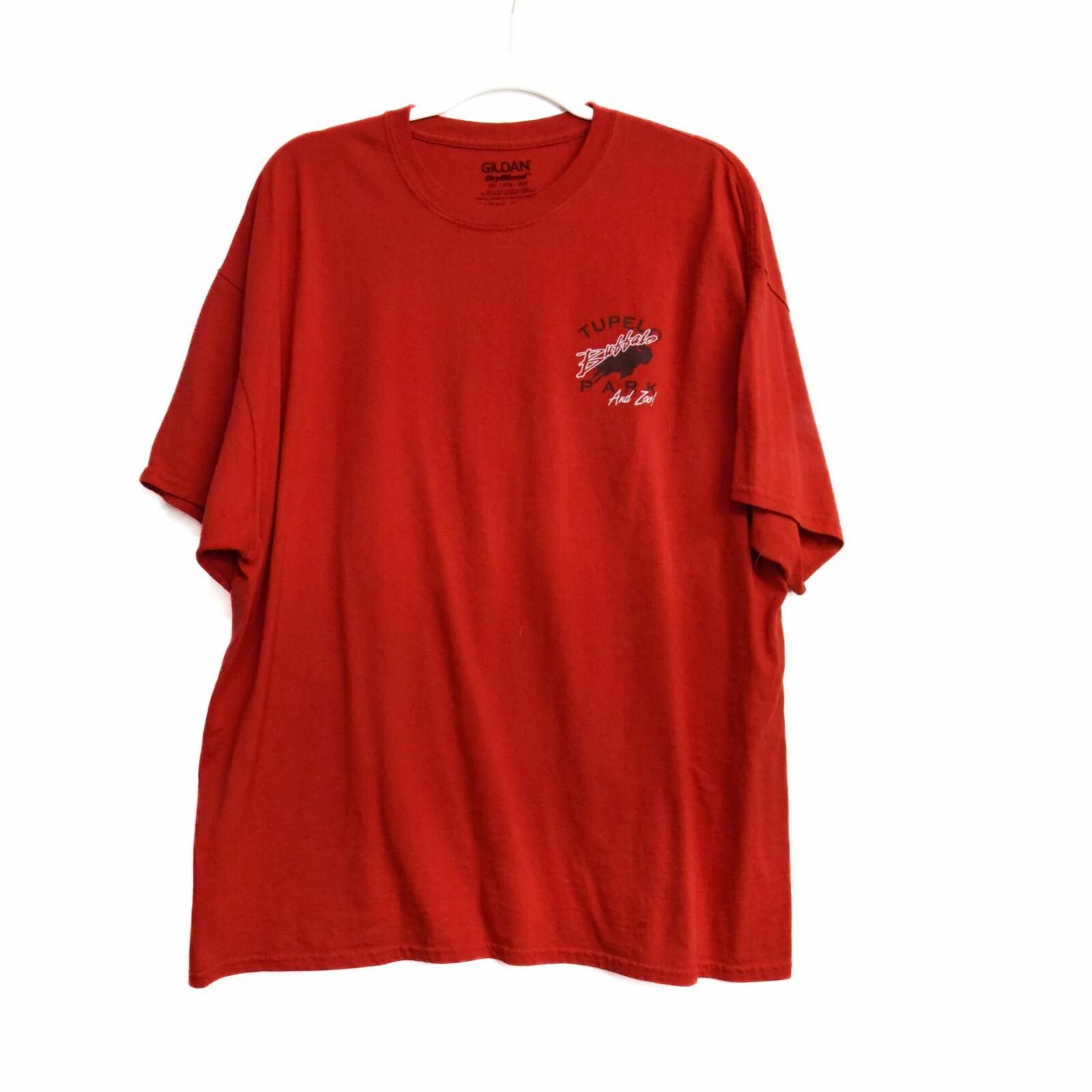 Gildan Mens Red Polycotton T-Shirt Tupelo Buffalo Park  Zoo Short Sleeve 2XL XXXXL