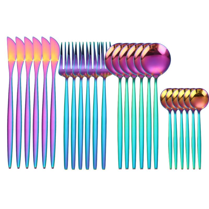 Dinnerware Black Gold Stainless Steel Cutlery Set Flatware Dining Knife Fork Tea Spoon Kitchen Dinner 24Pcs Western Tableware