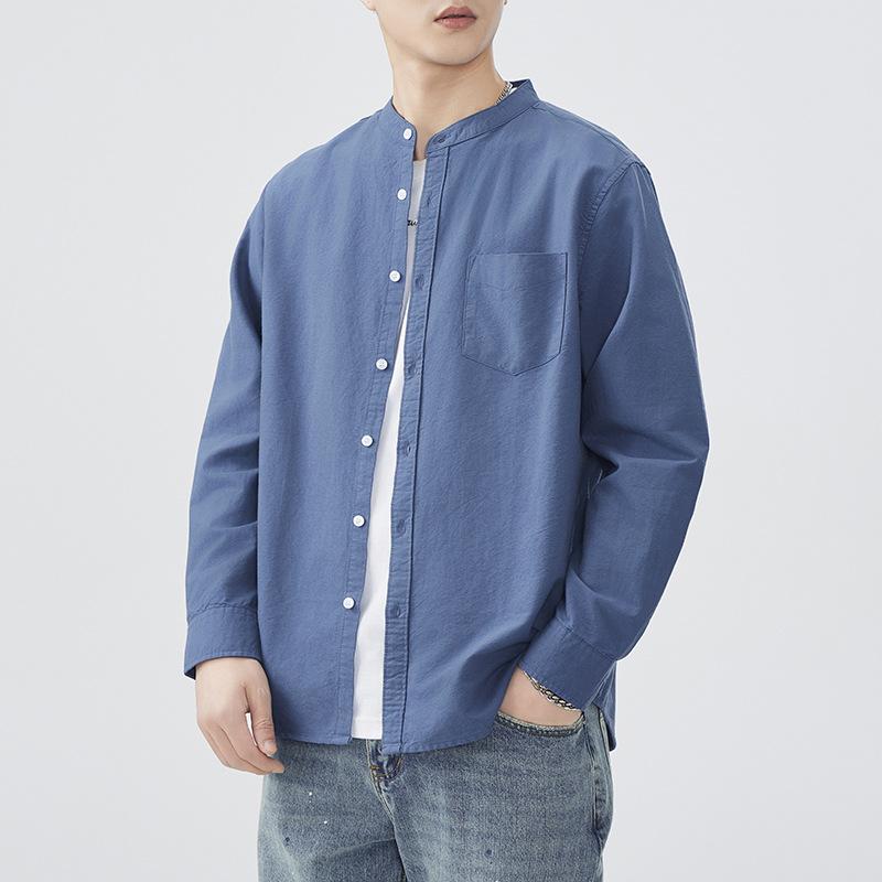 Japanese Retro Oxford Shirt Men's Spring and Summer New Trendy Versatile Long-sleeved Shirt Workwear