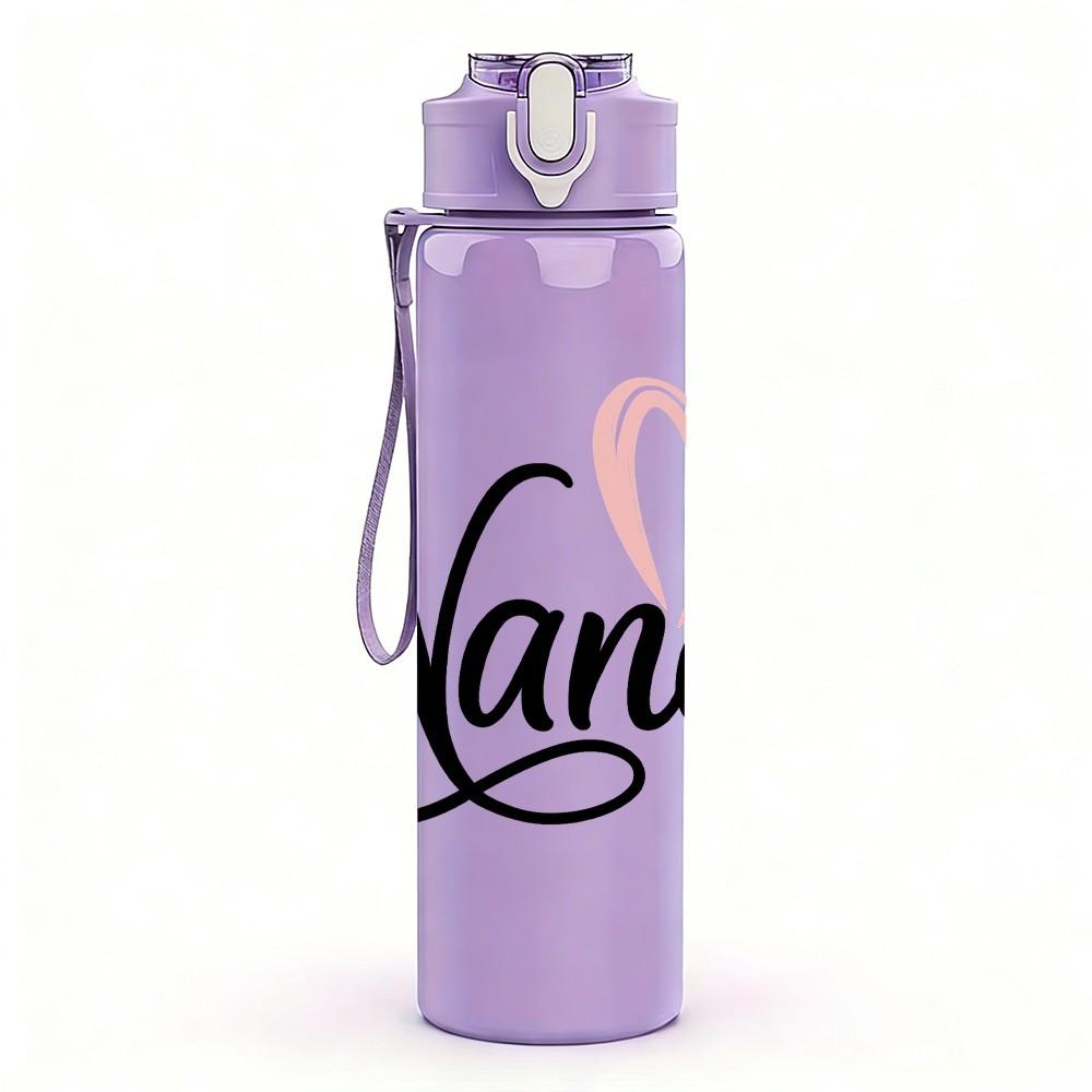 1PC Nana Pink Heart Cursive 750ml Color Plastic Sports Water Bottle Leakproof Flip Straw Lid Suitable for Sports Office Home Use
