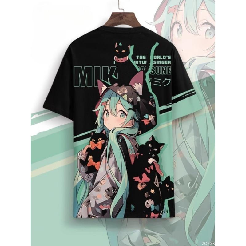 Summer Fashion Cartoon Hatsune Miku Anime Print Trend Cute and Comfortable Casual Round Neck Short Sleeved T-shirt