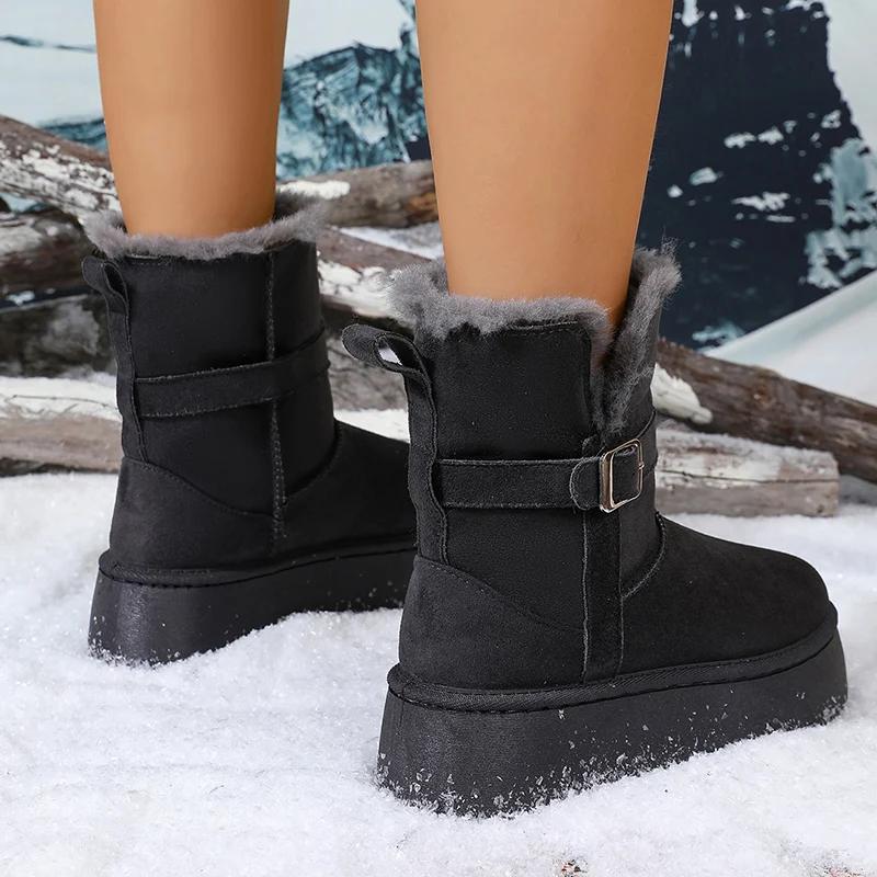 Warm Thicken Plush Chunky Platform Snow Boots Women  New Thick Bottom Winter Ankle Boots Woman Non Slip Cotton Padded Shoes